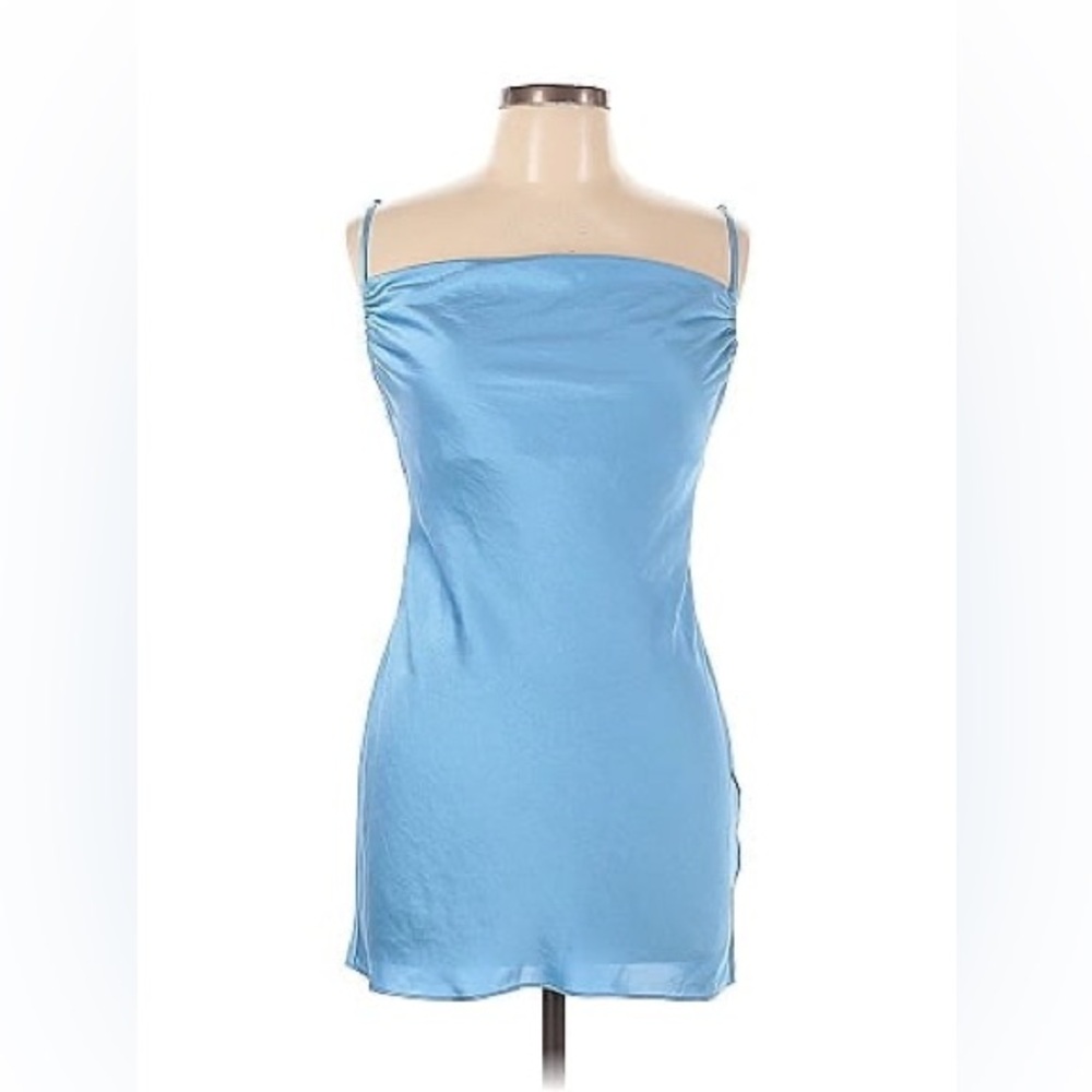 Aritzia Wilfred Baby Blue Satin Spaghetti Strap Mini Dress